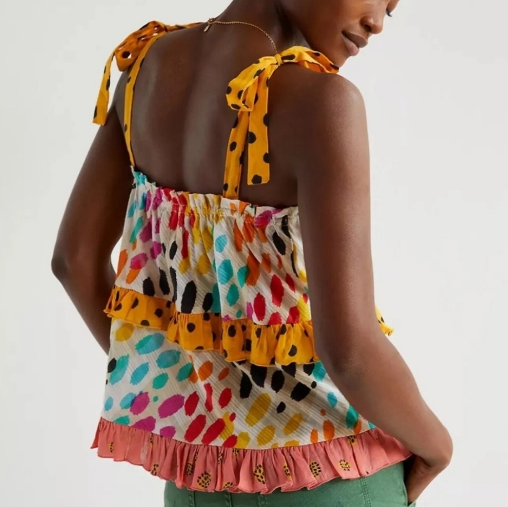 Anthropologie Conditions Apply Ruffled Abstract Polkadot Cami Size Medium - Picture 3 of 9